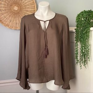 NWT Show Me Your MuMu Bardot Tassel Bell Sleeve Top